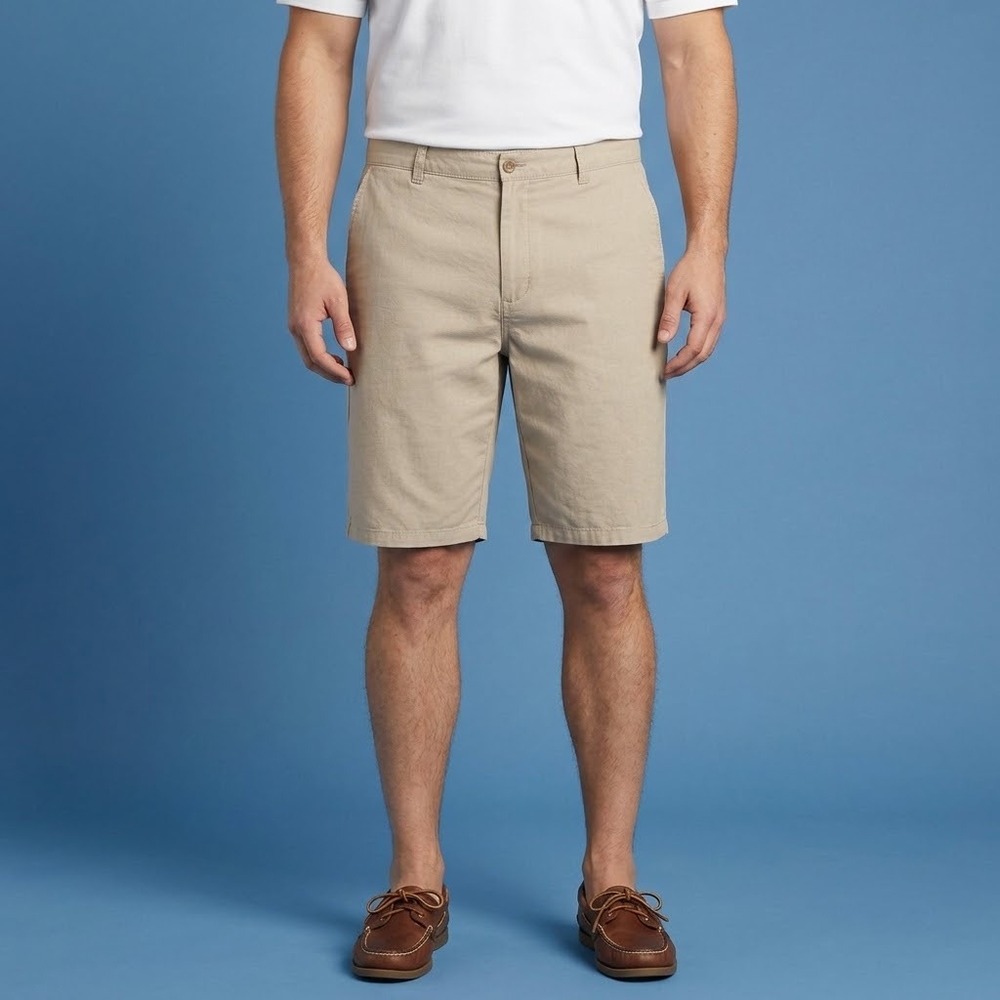 IZOD Classic Fit Golf Chino Shorts Mens 38 Khaki‎ Tan EUC